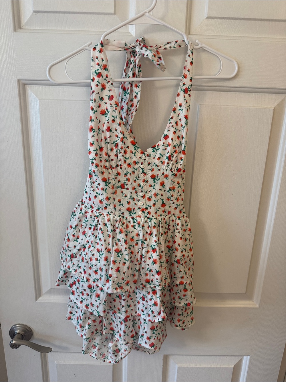 White Floral Halter Tiered Sundress/Secret Romper
